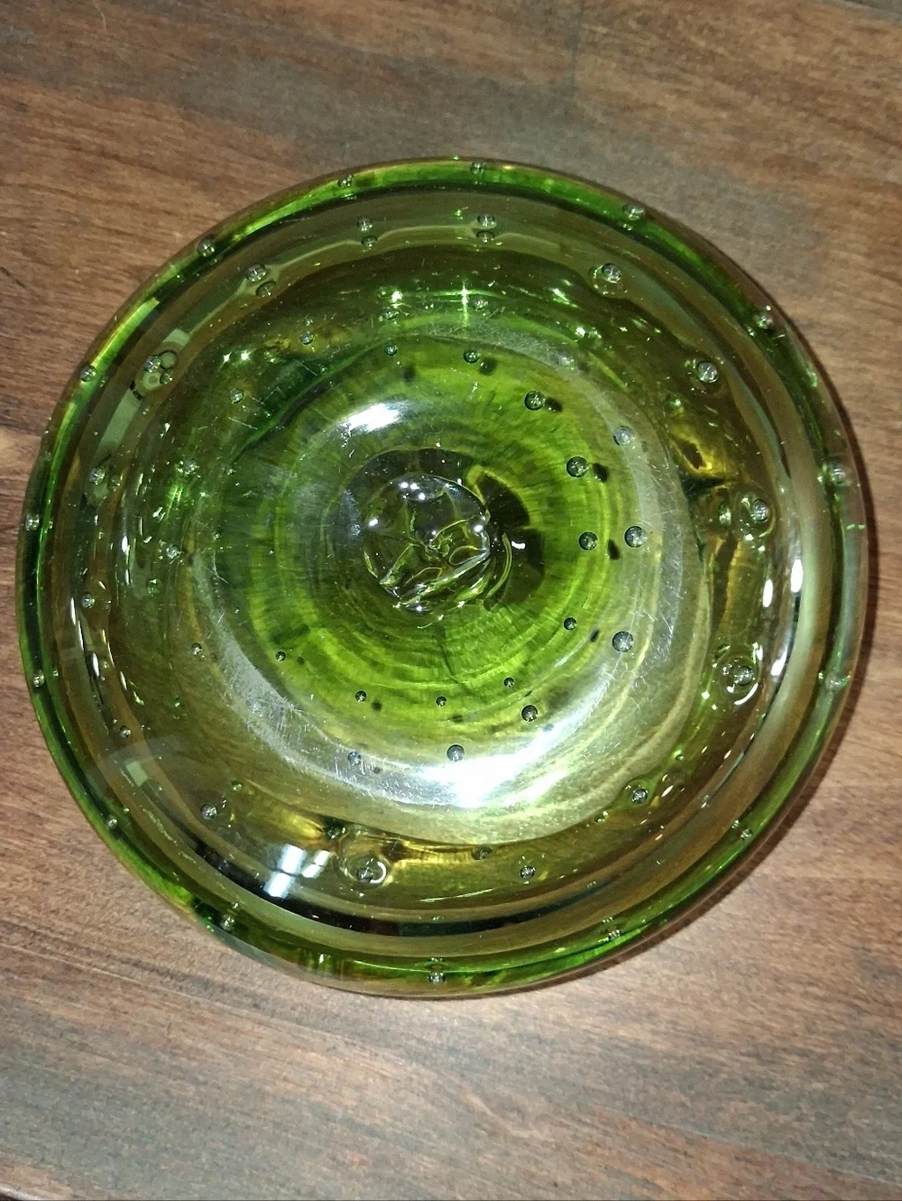 Murano Glass Controlled Bubble Glass Bowl Green MCM